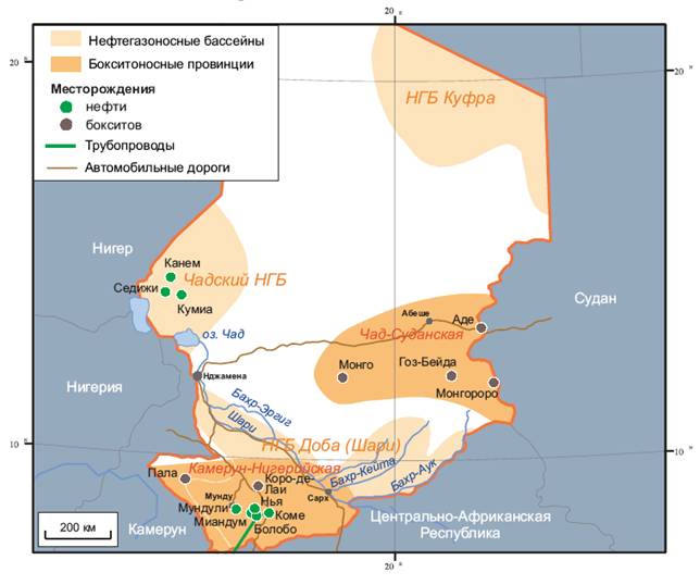 Схема размещения основных полезных
ископаемых южной части Чада *** Размер изображения уменьшен. Нажмите, чтобы увидеть полноразмерное изображение с полным качеством